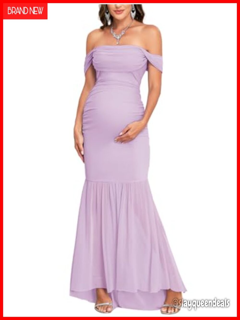 Off Shoulder Maternity Maxi Dress Mesh Mermaid Gown Baby Shower